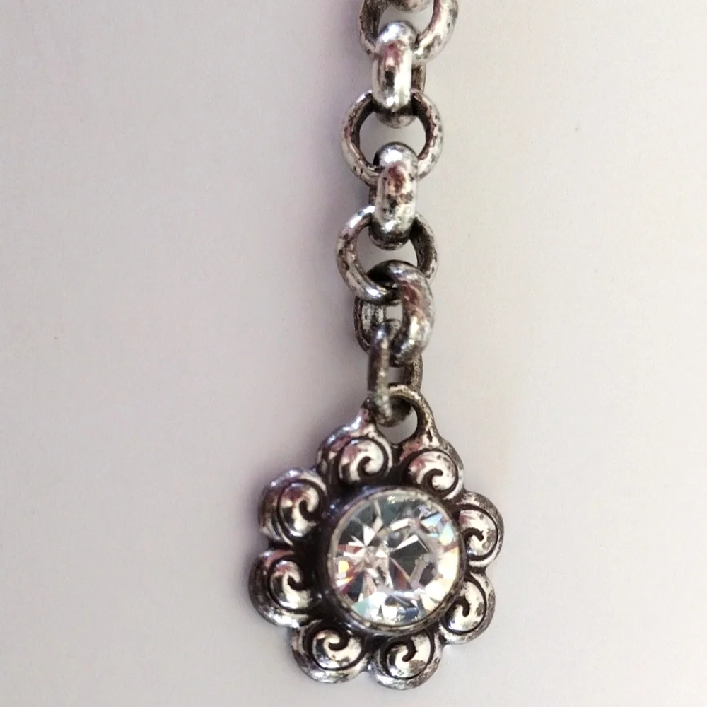 Crystal Silver-Tone Flower Chain Belt XL